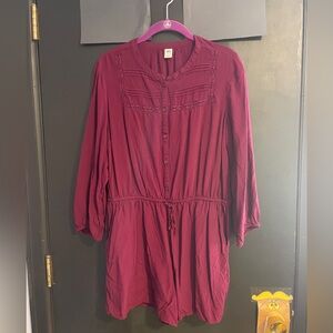Women's Burgundy Button-Down long sleeve Romper